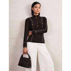 REISS Eva Contrast-Stitch Knit Top